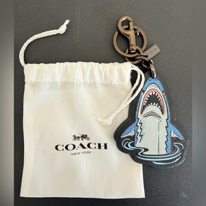 COACH Leather 2D "Sharky" Shark Bag Charm Keyring w/Glitter accents